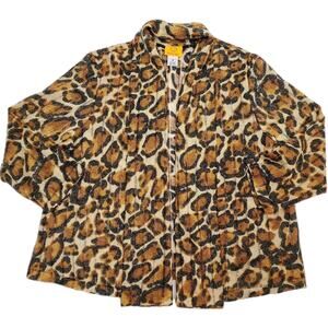 Ruby Rd Top M Leopard Cheetah Animal Print Lightweight Open Front Cardigan Women